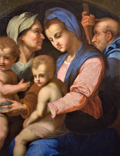 Sainte Famille, Elisabeth et Jean Baptiste - École italienne du XVIe siècle, cercle Andrea del Sarto - - Romano Ischia